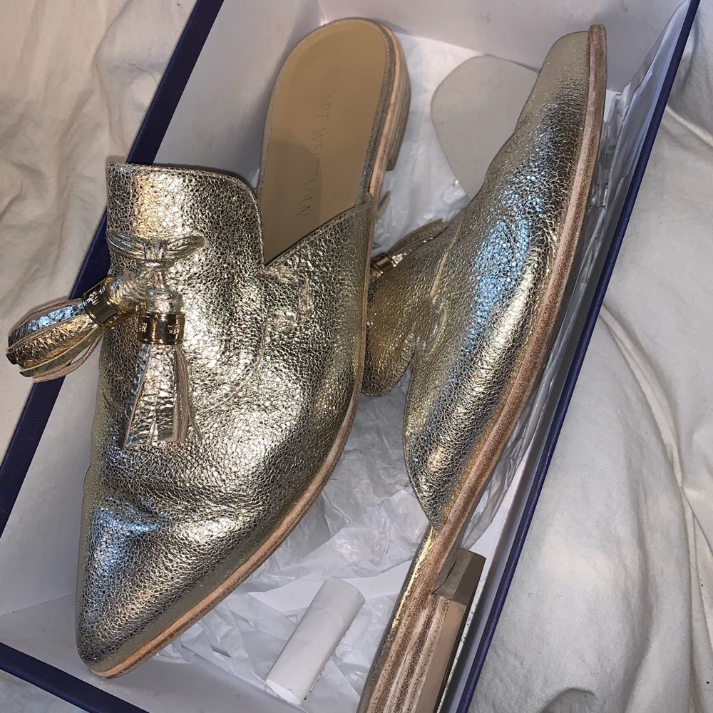 Gold Stuart Weitzman slides/ great for Fall!
